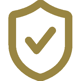 Golden outline of a shield with a checkmark in the center