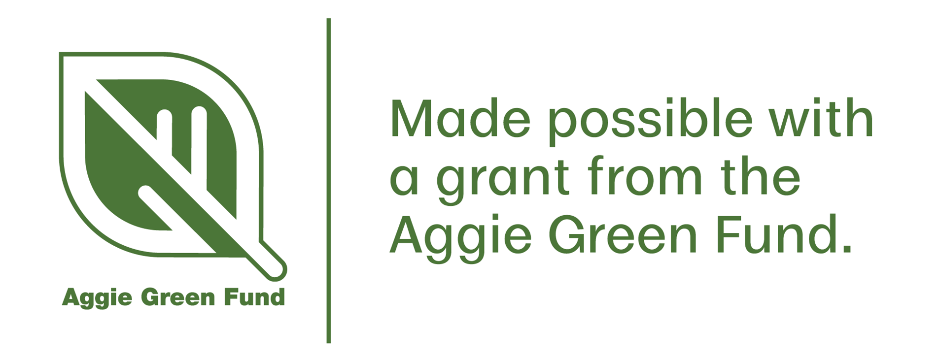 Green leaf logo and credit text for the Aggie Green Fund organization.
