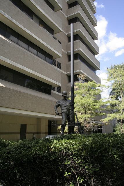 Outside view of building with statue