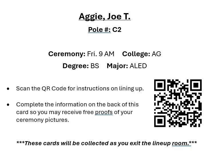 Example of Check-In card with instructions