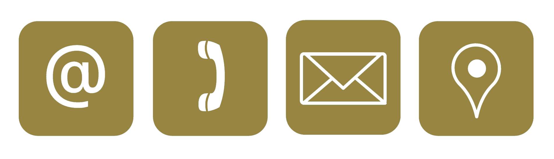 Email, phone, mail, and location icons in a row